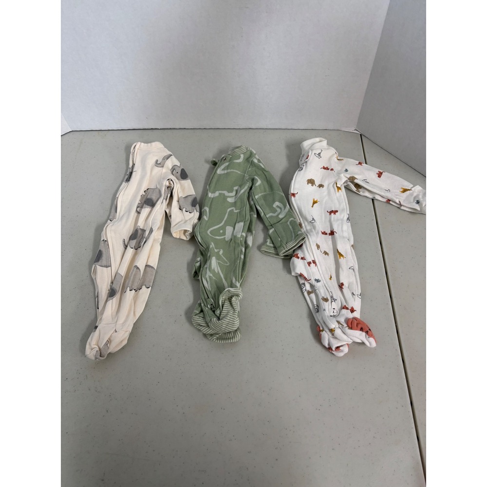 Carters Old Navy Newborn Footed Sleepers Lot of 3 Dinosaur Elephant Safari